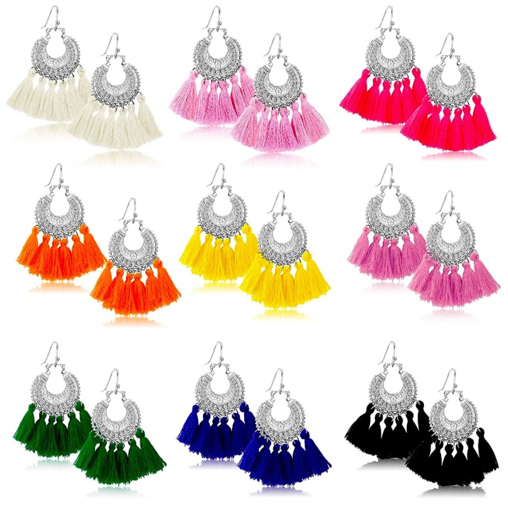 Fan Shape Tassel Earrings - Black!